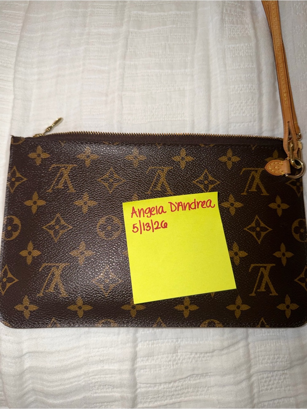 Louis Vuitton Brown Monogram Wristlet Pouch with Tan Strap - Picture 4 of 10
